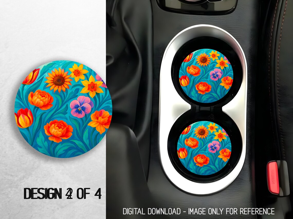 Spring Floral Car Coaster PNG Bundle Boho Flowers Garden Coaster ...