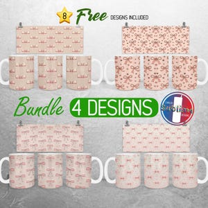 Coquette Bow Mug Wrap Bundle Hearts Coquette Mug PNG Design Pink Girly Girl Full Mug Wrap | 11oz and 15oz Mug Sublimation