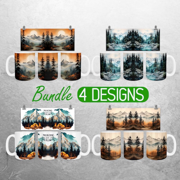 Outdoor Mountains Mug Wrap PNG Nature Lake 11oz and 15oz Mug Sublimation Design Hiking Camping Mug Wrap Designs Full Mug Wrap Bundle Cup PNG