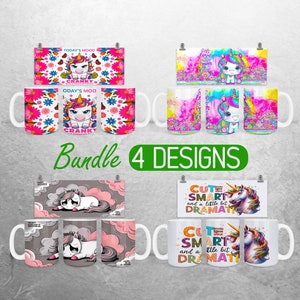 Niedliches Einhorn-Becher-Verpackung PNG Spaß Freches Einhorn 11 Unze und 15 Unze Becher Sublimationsentwurf Baby-Einhorn-Becher-Verpackungs-Designs Voller Becher-Verpackungs-Bundle-Becher PNG