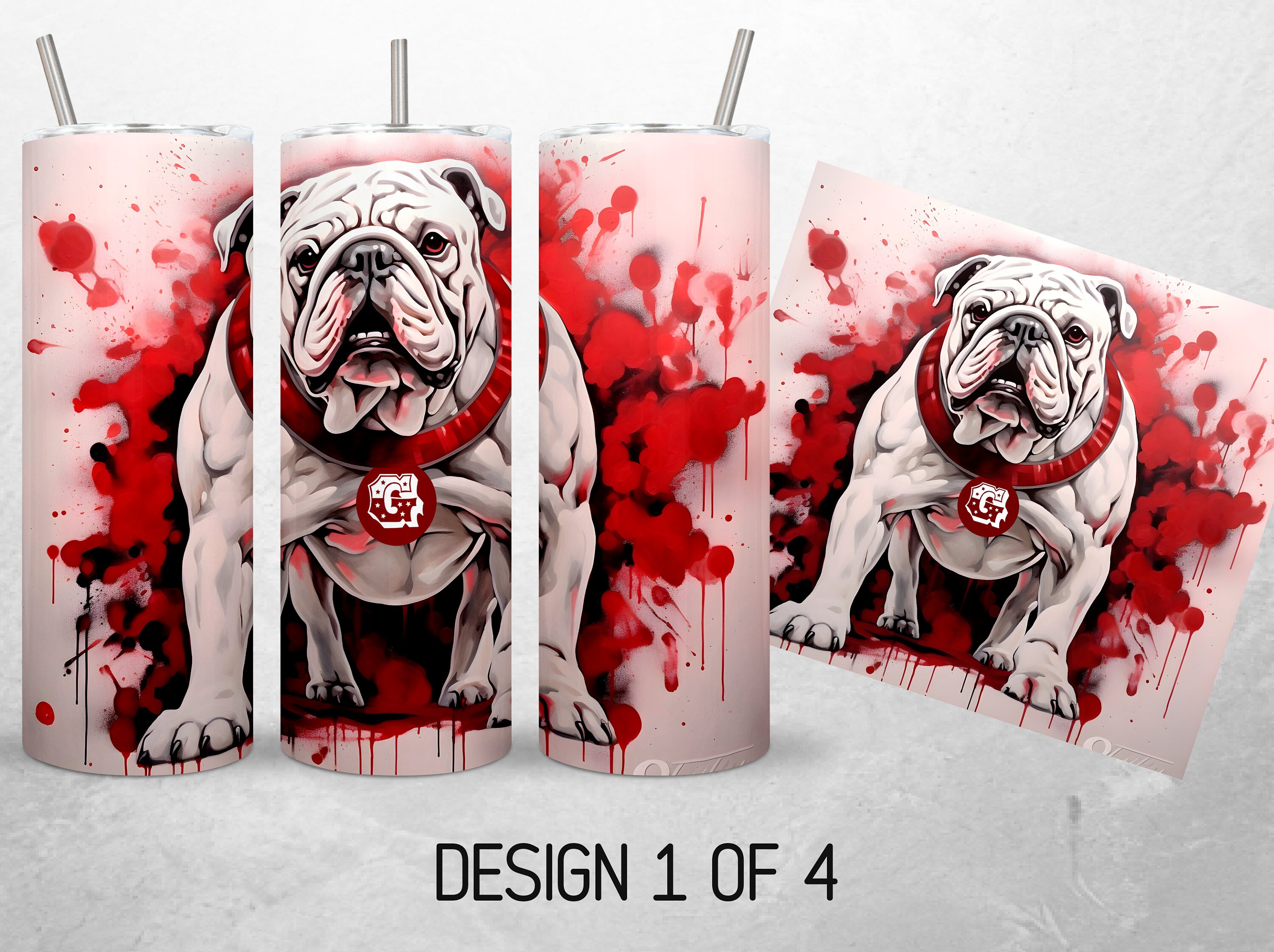 Alcohol Ink Bulldog Tumbler Wrap GA Georgia Tumbler PNG Dog