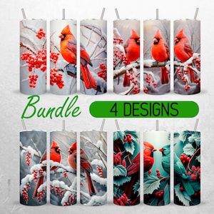 3D Christmas Cardinals Tumbler Wrap Bundle Weihnachten Wrap PNG Winter Szene Tumbler PNG + 18 KOSTENLOS 20 Unzen Skinny Tumbler Sublimation Designs