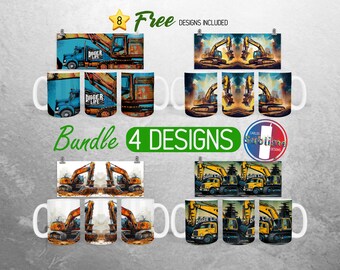 Construction Excavator Mug Wrap PNG Bundle Vehicles Truck 11oz and 15oz Mug Sublimation Design Constructor  Digger Full Mug Wrap Designs