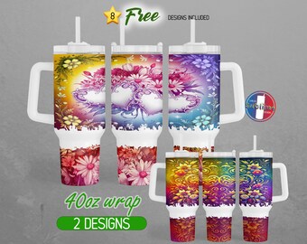 40oz Hearts Valentine Day 40oz Tumbler Wrap 40oz Daisy Flower 40oz Tumbler PNG Love Floral Valentine 40oz Tumbler Design | 40oz Sublimation