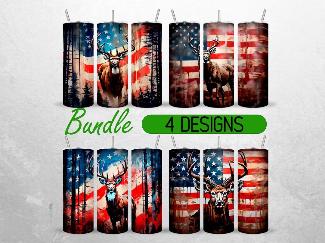 Hunting Deer Tumbler Wrap American Flag Tumbler PNG Patriotic Buck ...