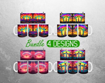 Envoltura de taza cristiana religiosa PNG Diseño de sublimación de taza de 11 oz y 15 oz con fe cruzada Diseños de envoltura de taza de Pascua de Jesús Paquete de envoltura de taza completa Taza PNG