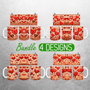 Kubek w kształcie serca walentynkowego PNG Kubek walentynkowy 11 uncji i 15 uncji z sublimacją Design Love Candy Kubek Wrap Designs Pełny kubek Wrap Bundle Cup PNG