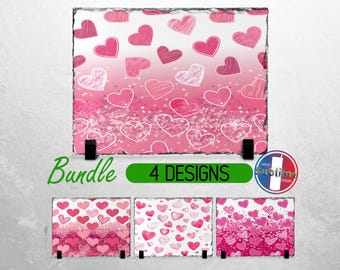 Hearts Valentine Day Slate PNG Pink Hearts Slate File Bundle Sublimation Designs Love Glitter PNG for Slate | Rectangle Sublimation