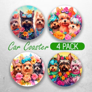 Yorkie Car Coaster PNG Dog Mom Car Coaster Sublimation Designs Yorkie Mom Car Coaster Bundle Yorkie Car Coaster Designs