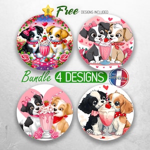 Valentines Day Puppy Car Coaster PNG Bundle Valentines Day Coaster Sublimation Designs Cute Dog Car Coaster Designs