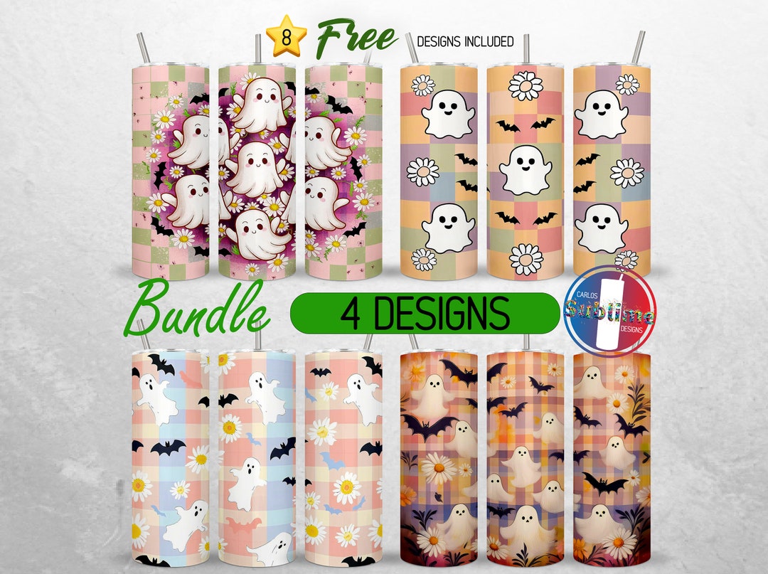 Seamless Retro Halloween Tumbler Wrap Bundle Cute Retro Ghost 20oz ...