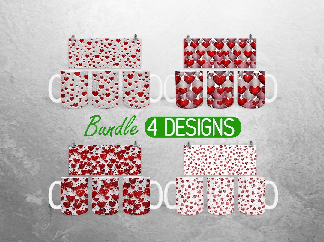Valentine Hearts Mug Wrap PNG Valentines Day 11oz and 15oz Mug ...