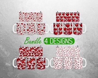 Valentine Hearts Mug Wrap PNG Valentines Day 11oz and 15oz Mug Sublimation Design Red Love Mug Wrap Designs Full Mug Wrap Bundle Cup PNG