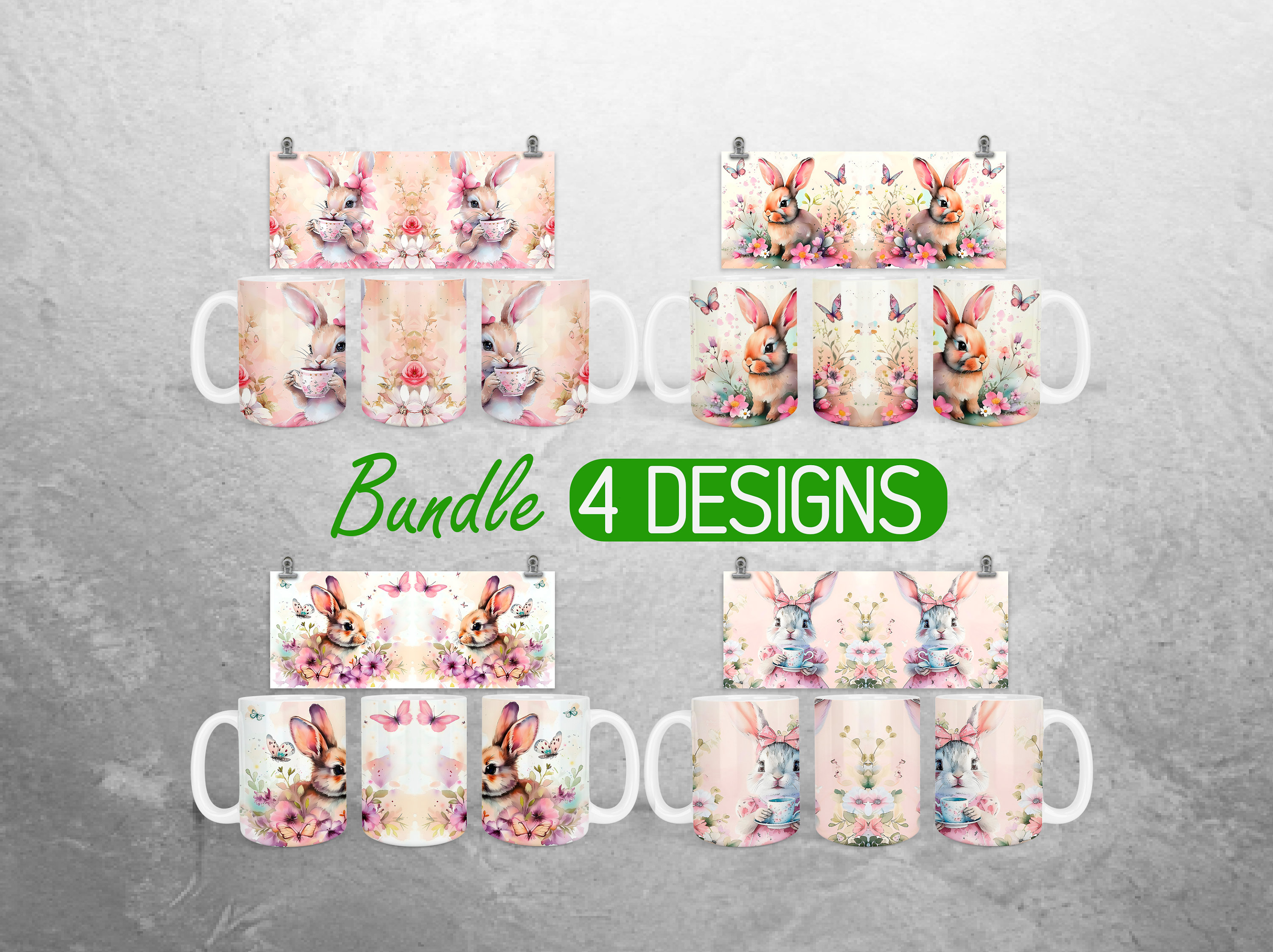Easter Bunny Mug Wrap PNG Spring Bunny Flower 11oz and 15oz Mug ...