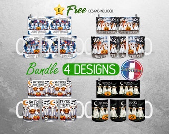 Cute Halloween Cows Mug Wrap PNG Bundle No Tricks Just Treats  11oz and 15oz Mug Sublimation Design Spooky Pumpkin Full Mug Wrap Designs