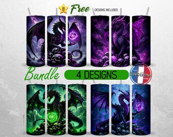Seamless Dragon and Skulls Tumbler Wrap Bundle Purple Dragon 20oz Tumbler PNG Dragon Themed Tumbler Design Gothic 20oz Skinny Sublimation