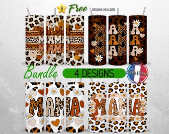 Leopard Mama Tumbler Wrap 20oz Bundle Retro Mothers Day Tumbler PNG 20oz Floral Mama Tumbler Design 20oz | Sublimation
