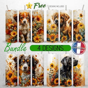 Seamless Boho Dog Tumbler Wrap Bundle Baby Dog and Mom 20oz Tumbler PNG Flower Floral Dog Tumbler Design 20oz Skinny Tumbler Sublimation