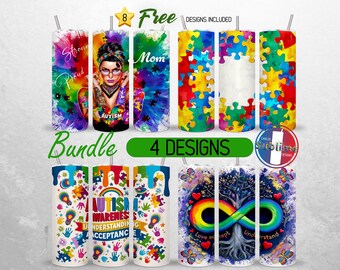 Nahtlose Autismus Mom Tumbler Wrap Bundle Autismus Bewusstsein 20 Unzen Tumble PNG Stolz Autismus Tumble Design 20 Unzen Skinny Tumbler PNG Sublimation