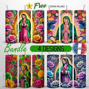 Paquete de envoltura para vaso La Virgen de Guadalupe, vaso de 20 oz de la Virgen de México, diseño de vaso de la Virgen de Guadalupe, sublimación de vaso mexicano