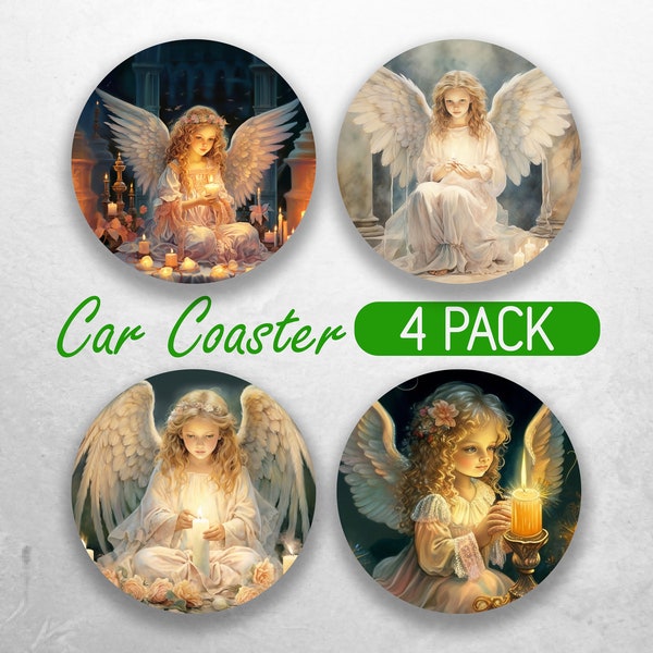 Victorian Angel Car Coaster PNG Watercolor Angel Car Coaster Sublimation Designs Christmas Scene Car Coaster Bundle Car Coaster Designs