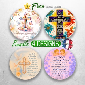 Bible Verse Car Coaster PNG Bundle Christian Faith John 3:16 Coaster Sublimation Designs God Religious Coaster Designs