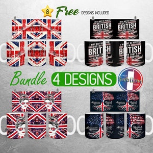 UK Flagge Mug Wrap PNG Bundle Mädchen Britisch 11 Unze und 15 Unze Becher Sublimation Design Vereinigtes Königreich England Mug Wrap Designs Volle Mug Wrap