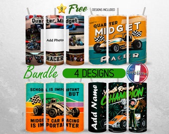 Quarter Midget Car Racing Tumbler Wrap Bundle Dziecięcy samochód wyścigowy 20oz Tumbler PNG Chłopięce samochody sportowe Tumbler Design 20oz Skinny Tumbler Sublimacja