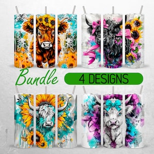 Western Highland Kuh Becher Wrap Bundle Sonnenblume Western 20 Unzen Becher PNG Country Tumble Design + 18 KOSTENLOSER 20 Unzen Skinny Tumbler Sublimation