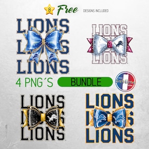 Lions Schulteam Maskottchen Bogen Shirt PNG, Blau und Gold Team Fußball, Jubeln, Schulgeist, Spieltag, Sport Mama Shirt Sublimationsentwurf