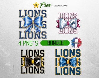 Lions School Team Mascot Bow Shirt PNG, Blue and Gold Team Football, Cheer, School Spirit, Game Day, Sport Mom Shirt Sublimation Design
