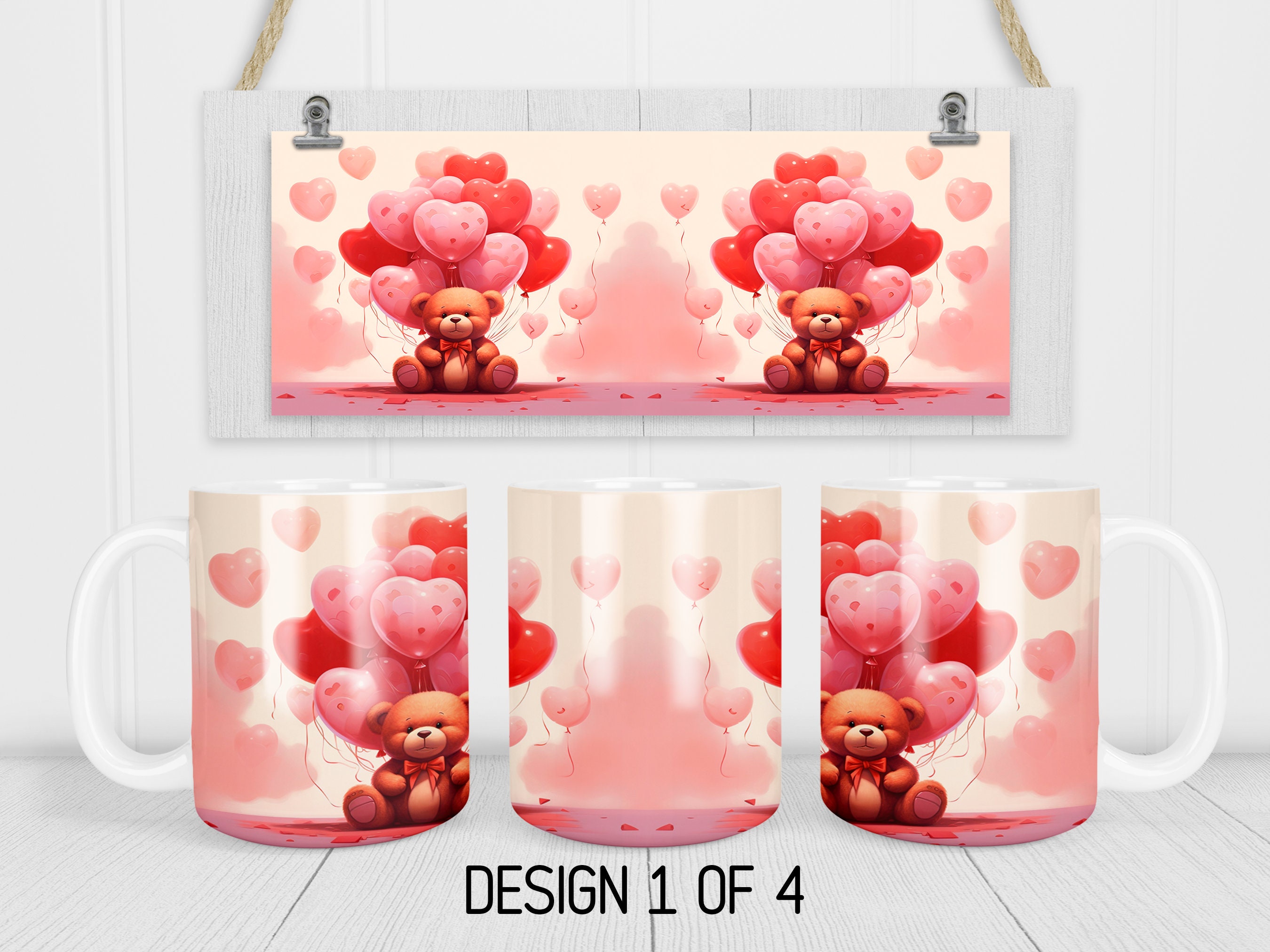 Valentine's Day Mug Wrap PNG Teddy Bear Valentine 11oz and 15oz Mug ...