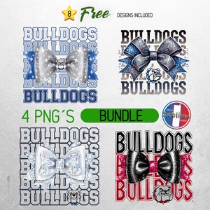 Bulldoggen Schulteam Maskottchen Bogen Shirt PNG, Grauer und Blauer Team Fußball, Jubeln, Schulgeist, Spieltag, Sport Mom Shirt Sublimationsentwurf