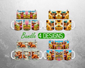 Baby Highland Cow Mug Wrap PNG Sunflower Highland Cow 11oz and 15oz Mug Sublimation Design Western Cow Mug Wrap Designs Full Mug Wrap Bundle