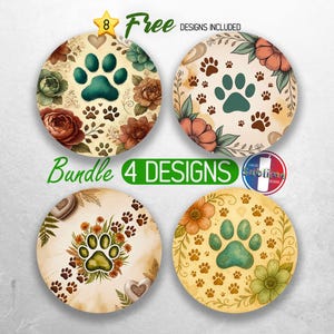Dog Paw Print Car Coaster PNG Bundle Dog Lover Coaster Sublimation Designs Cute Dog Mom Boho Car Coaster Designs