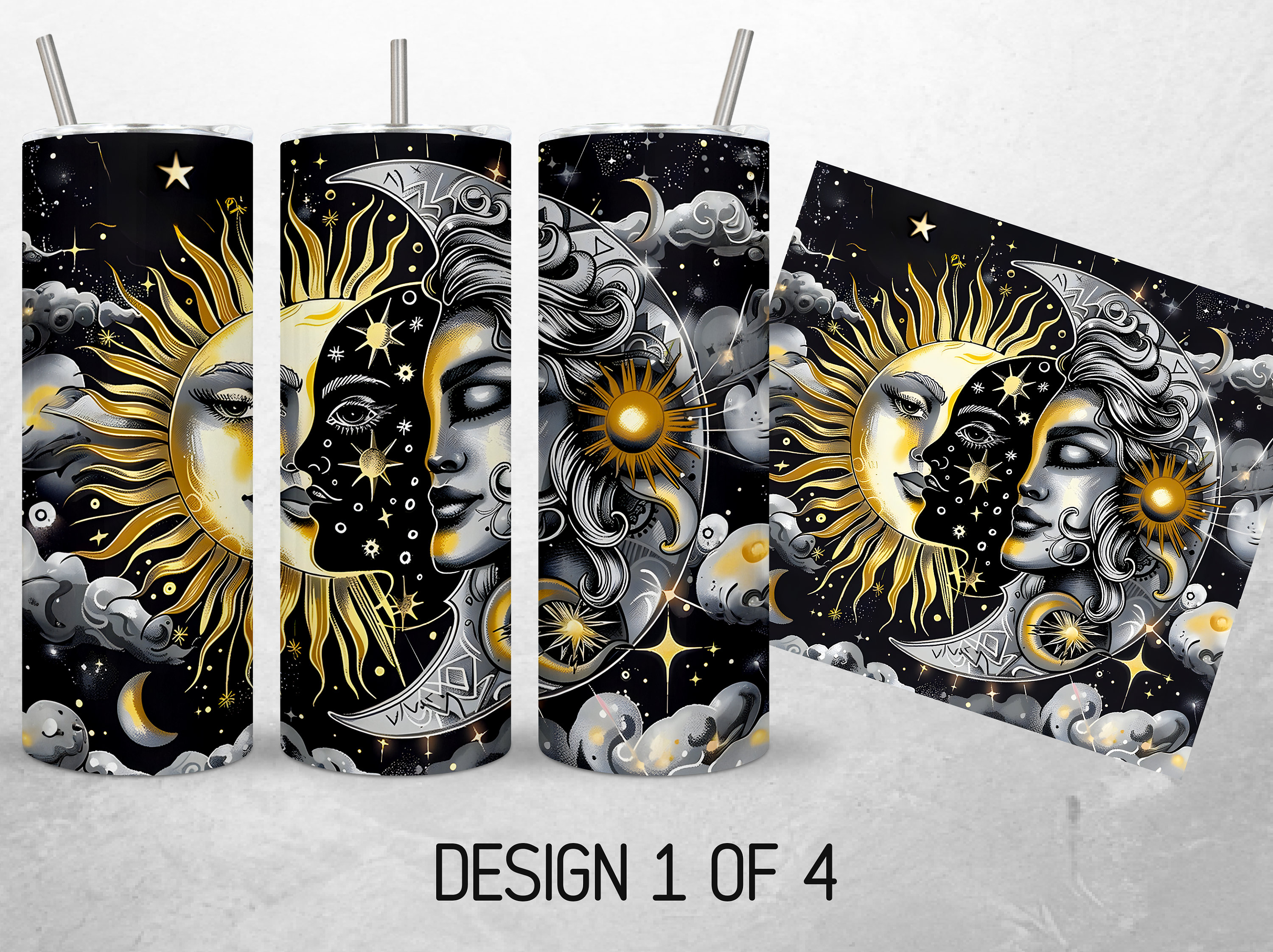 Seamless Sun and Moon Tumbler Wrap Bundle Boho Celestial 20oz Tumbler ...