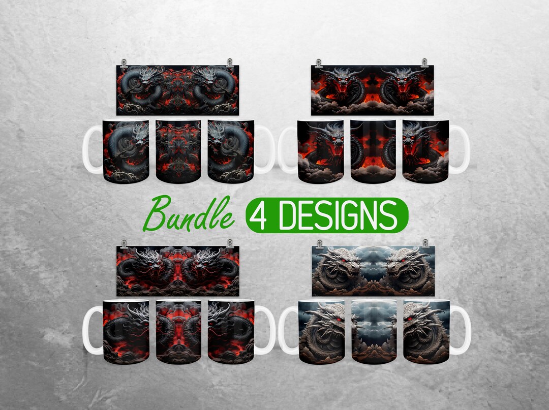 Dragon 11oz and 15oz Mug Sublimation Design 3D Black Red Dragon Mug ...