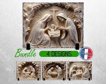 3D Nativity Scene Slate PNG 3D Nativity Slate File Bundle Sublimation Designs Mary Joseph Jesus PNG for Slate | Dye Rectangle Slate Png
