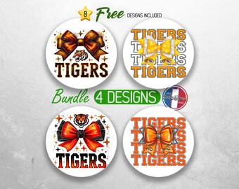 Tigers School Team Car Coaster PNG Bundle Mascot Orange Team Football Coaster Png Sublimation Cheer Mom Round Coasters PNG Designs
