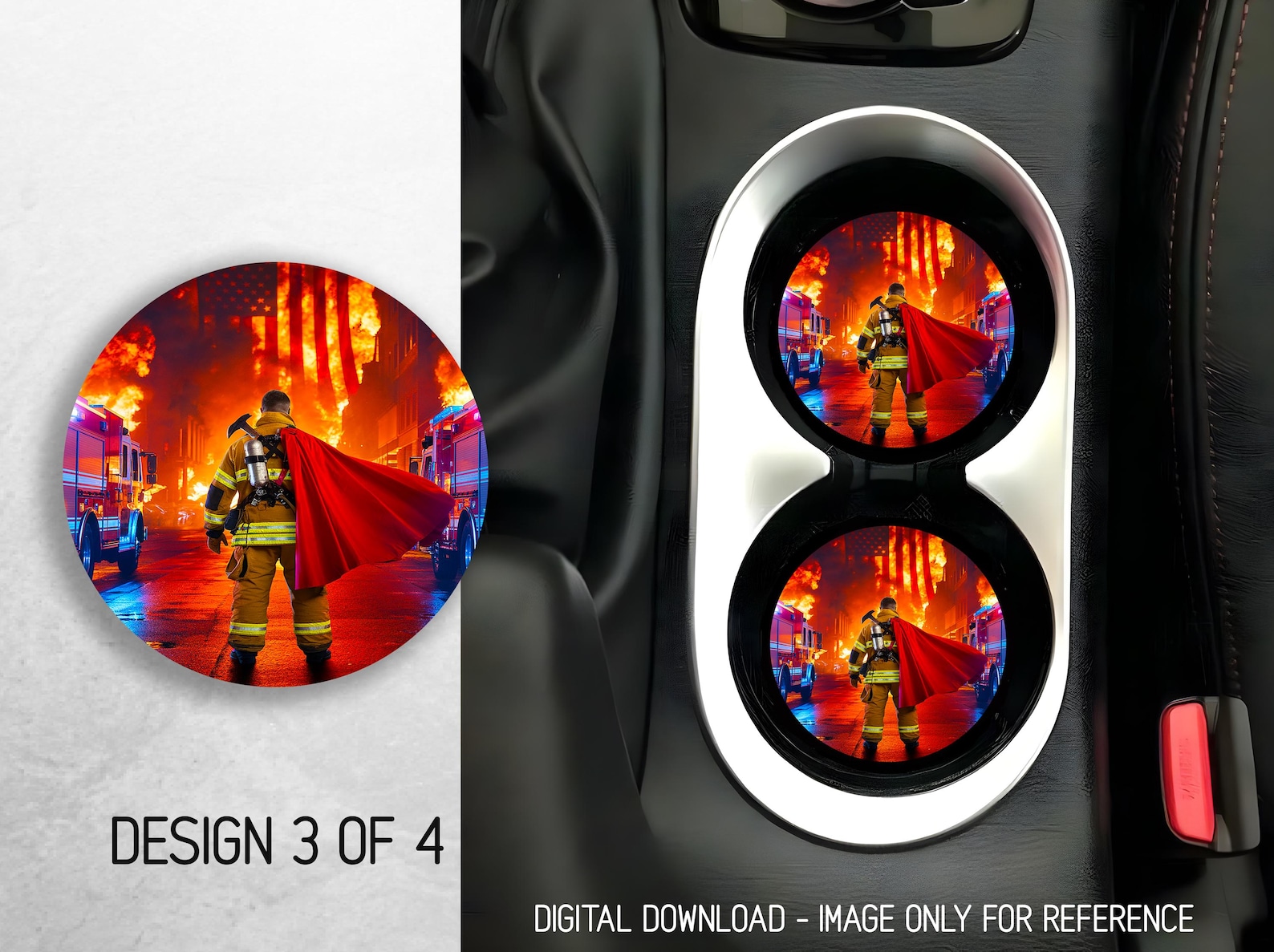 Super Hero Firefighter Car Coaster PNG Bundle American Fireman Car ...