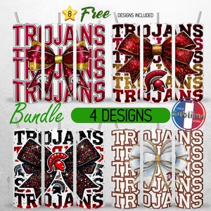 Trojans School Team Tumbler Wrap Bundle Mascot Red Gold Team Football 20oz Tumbler PNG Cheer Mom Tumbler Design 20oz Sublimation