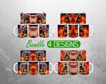 Amerikanischer Feuerwehrmann Becher Wrap PNG USA Feuerwehrmann 11 Unzen und 15 Unzen Tasse Sublimationsdesign Rettungs Beruf Becher Wrap Designs Full Mug Wrap Bundle