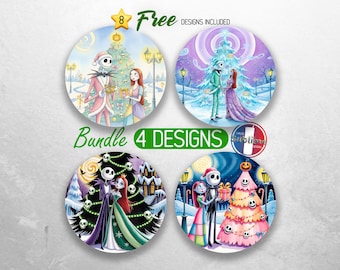 Spooky Christmas Couple Car Coaster PNG Bundle Gothic Holiday Coaster Sublimation Designs Nightmare Car Coaster Designs