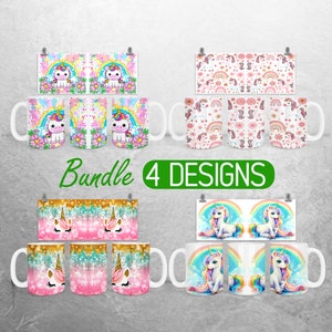 Cute Unicorn Mug Wrap PNG Kids Unicorn 11oz and 15oz Mug Sublimation Design Baby Unicorn Mug Wrap Designs Full Mug Wrap Bundle Cup PNG