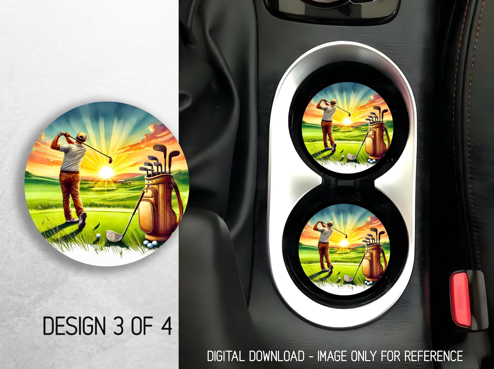 Golf Course Coaster Sunrise Golf Car Coaster PNG Bundle Golf Player Car Coaster Sublimation ...
