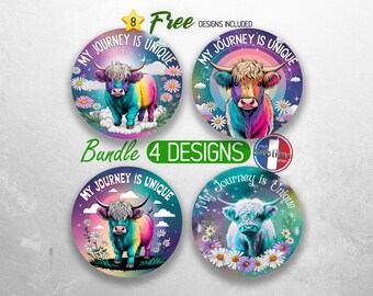 Highland Cow Car Coaster PNG Bundle Positive Affirmation Car Coaster Sublimation Designs Cow Inspirational Car Coaster Designs