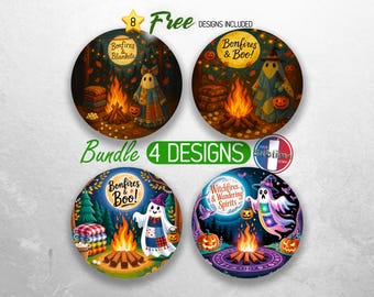 Halloween Ghost Fall Car Coaster PNG Bundle Patchwork Spooky Ghost Coaster Sublimation Designs Camping Bonfires and Blankets Coaster