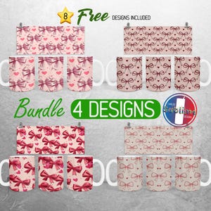 Coquette Bow Mug Wrap Bundle Hearts Coquette Mug PNG Design Love Girly Girl Full Mug Wrap | 11oz and 15oz Mug Sublimation
