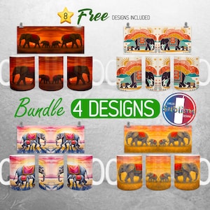 Baby and Mom Elephant Mug Wrap Bundle Baby Elephant Mug PNG Design Wild Animal Savannah Full Mug Wrap | 11oz and 15oz Mug Sublimation