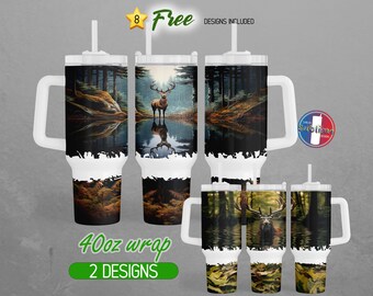 40oz Lake Deer Tumbler Wrap 40oz Buck Hunting Tumbler PNG 40oz Camo Forest Design 40oz Stanley Tumbler Handle 40oz Sublimation PNG